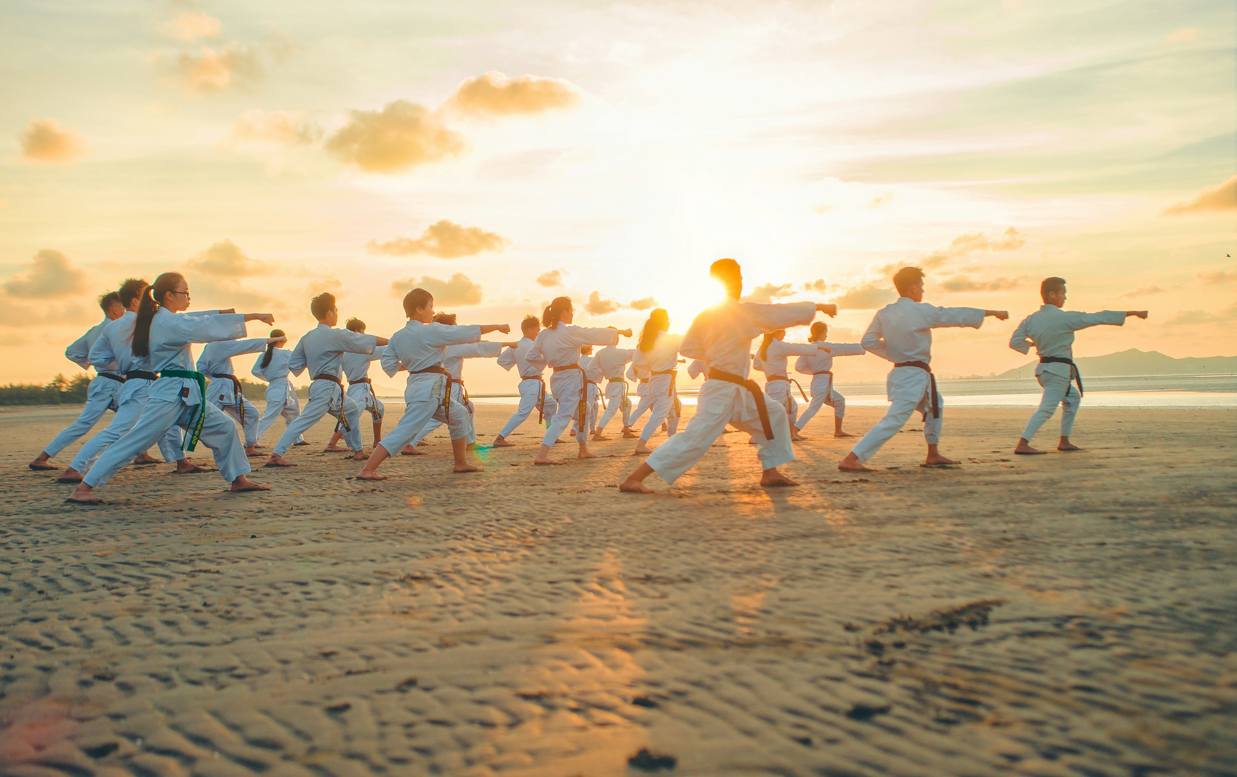 Karate training at sunrise